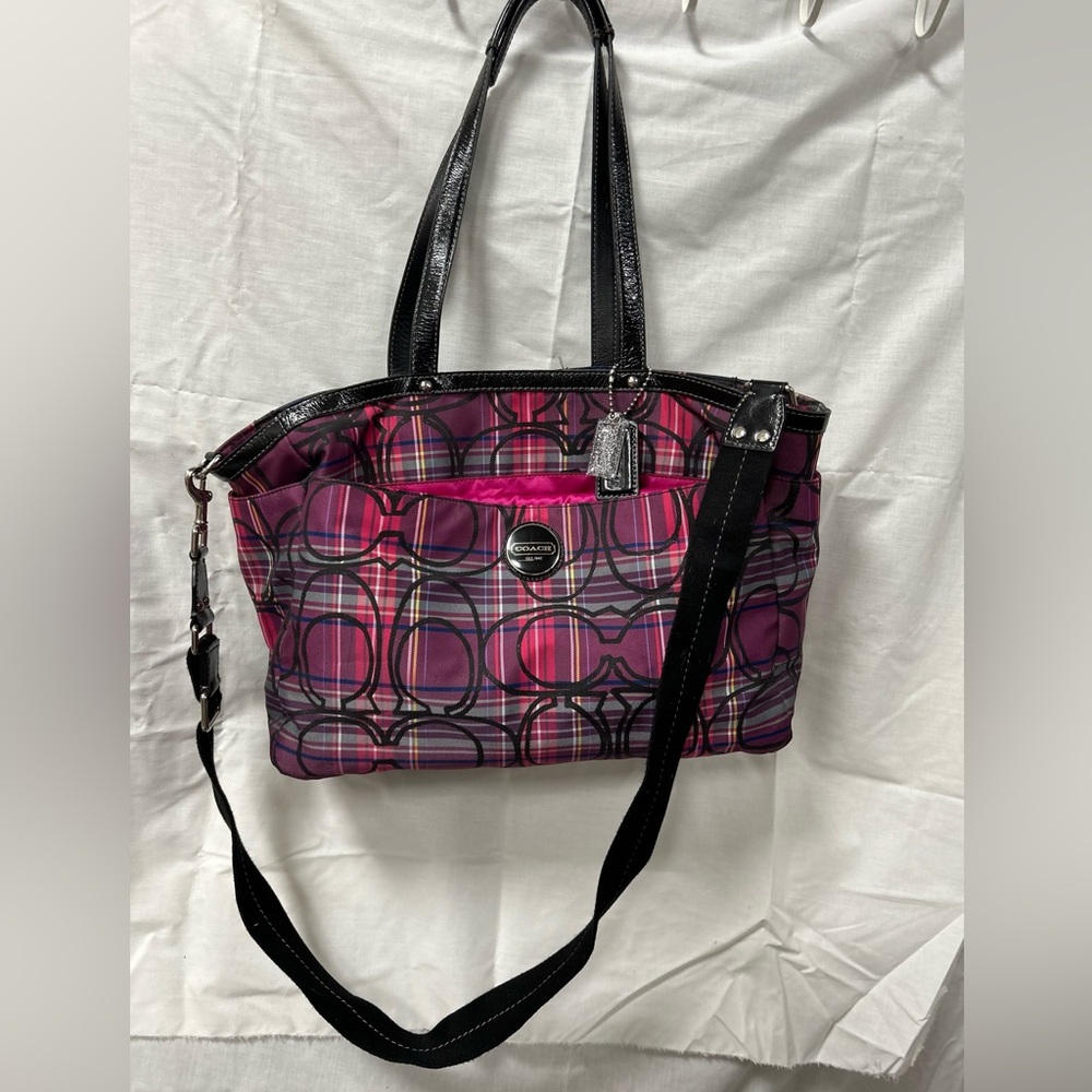 Coach Poppy Tartan Plaid Diaper Bag/Tote Bag with Signature Style F15464